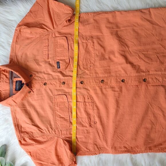 SMITH'S Workwear Salmon Short Sleeve Button Down Shirt Medium - Picture 5 of 9